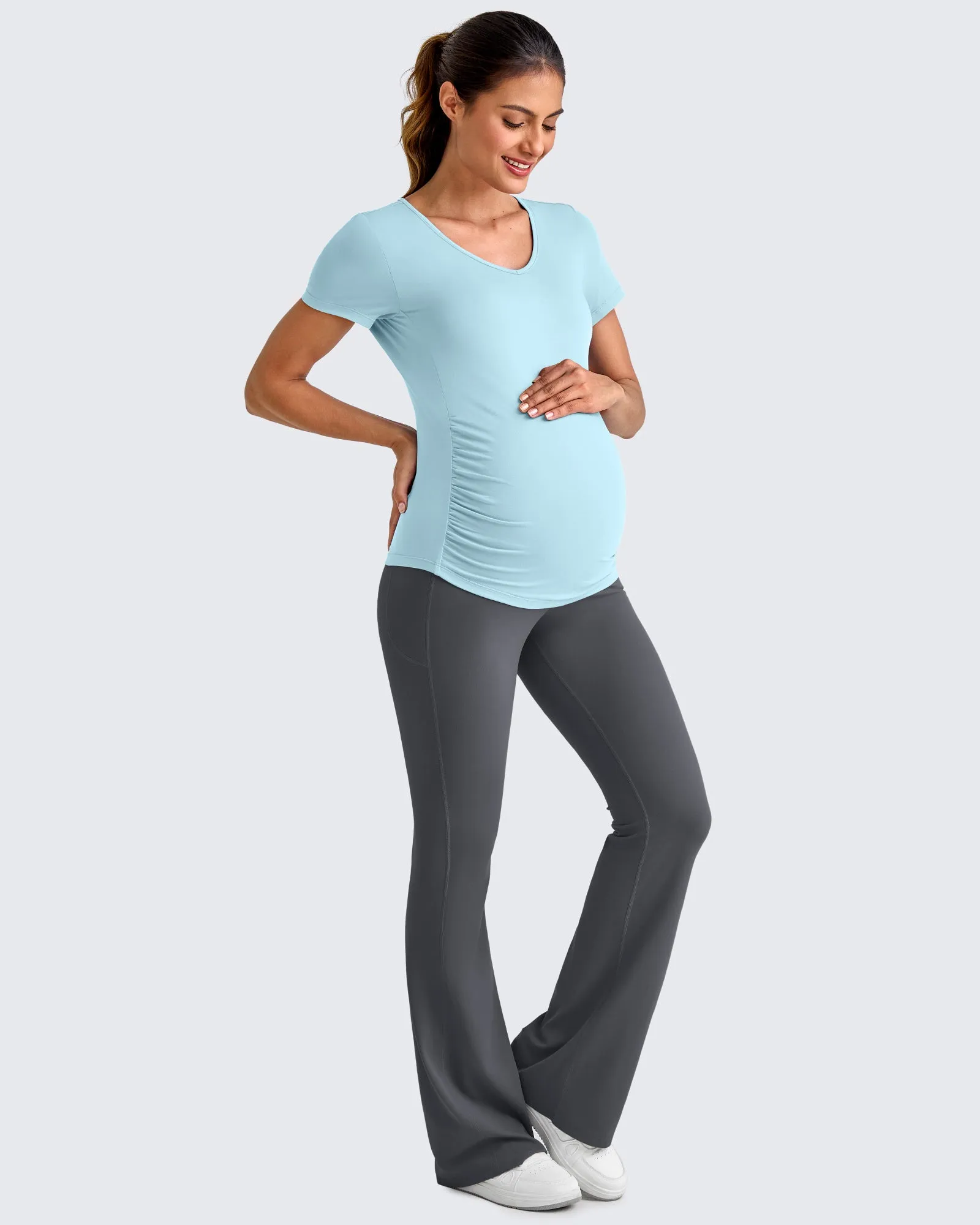 Lightweight V Neck Side Ruched Maternity Short Sleeve sold by G4free product image thumbnail 4