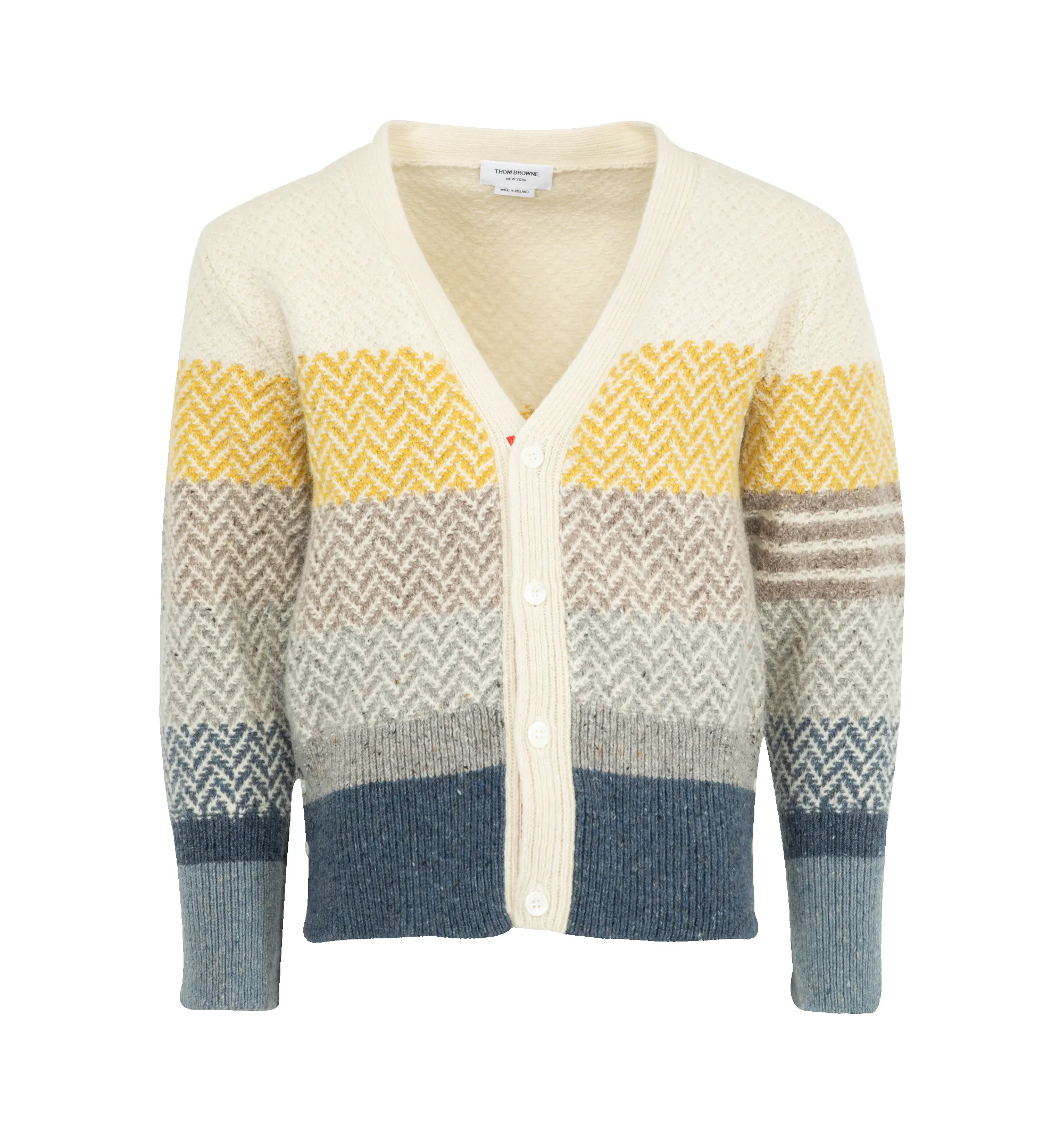 STRIPED HERRINGBONE CARDIGAN (MENS) sold by Hirshleifers