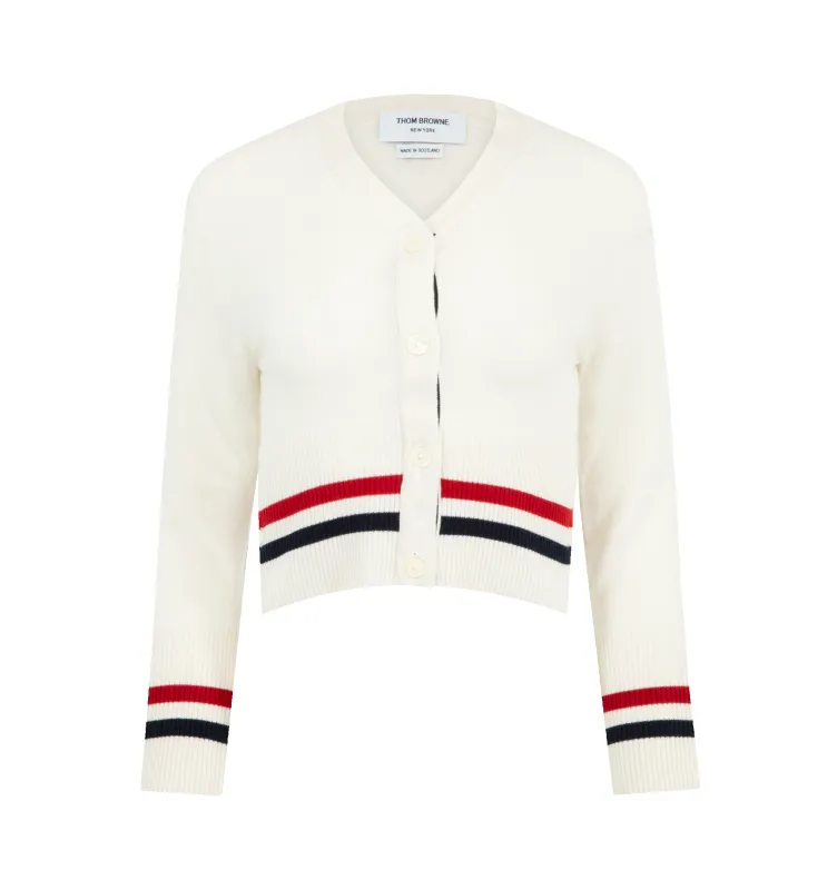 CASHMERE RWB STRIPE CARDIGAN (WOMENS) made by Thom Browne