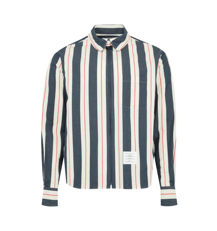 STRIPE SEERSUCKER ZIP UP SHIRT (MENS) made by Thom Browne