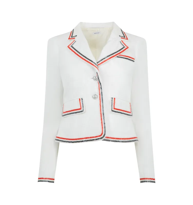 SOLID SEERSUCKER CROPPED JACKET (WOMENS) made by Thom Browne