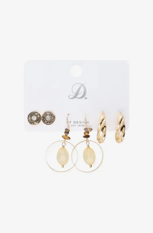 Sally 3 Pack Earrings _ 148669 _ Gold sold by Dunns