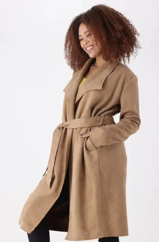 WINONA FAUX SUEDE WATERFALL COAT _ 145288 _ Taupe sold by Dunns