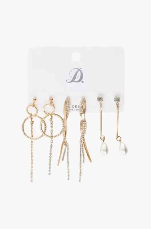 Bailee 3 Pack Earrings _ 144271 _ Gold sold by Dunns