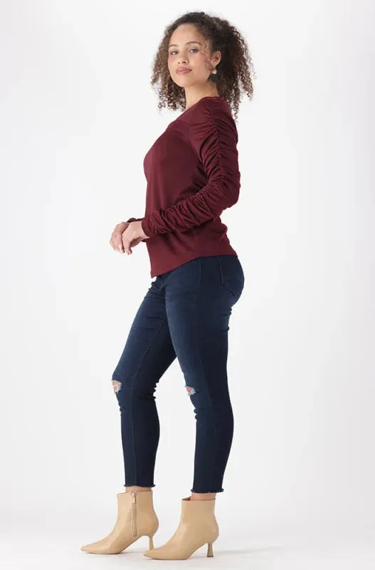 Kim Ruched Sleeve Top _ 148191 _ Burgundy sold by Dunns product image thumbnail 5