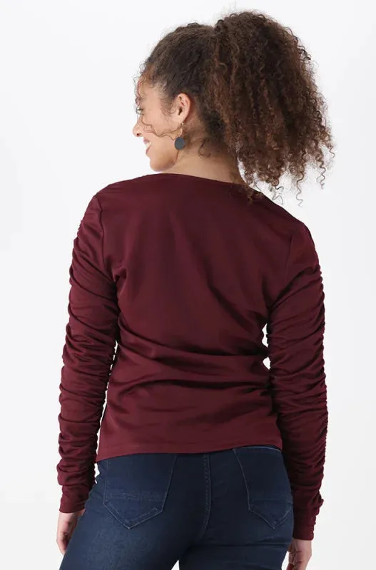 Kim Ruched Sleeve Top _ 148191 _ Burgundy sold by Dunns product image thumbnail 3