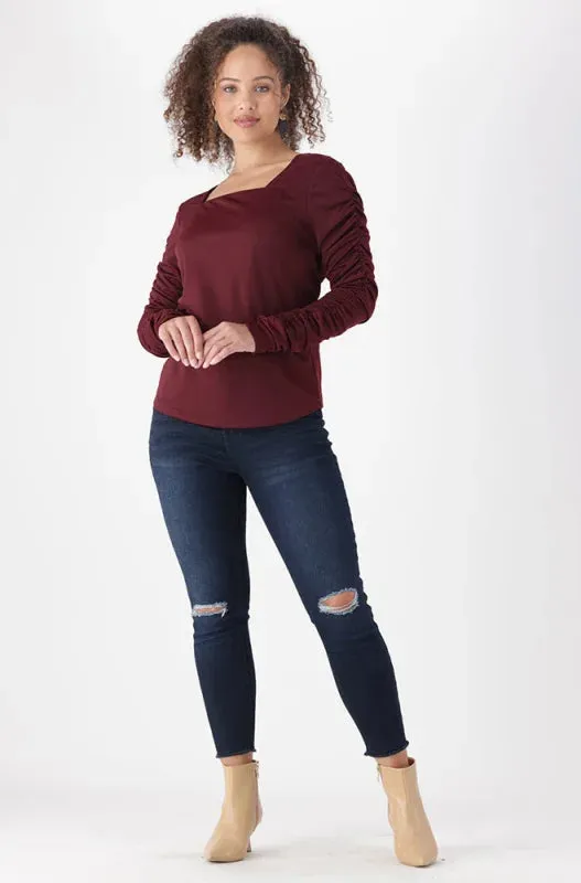 Kim Ruched Sleeve Top _ 148191 _ Burgundy sold by Dunns product image thumbnail 4