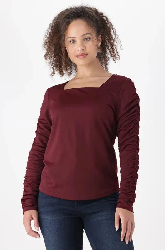Kim Ruched Sleeve Top _ 148191 _ Burgundy sold by Dunns
