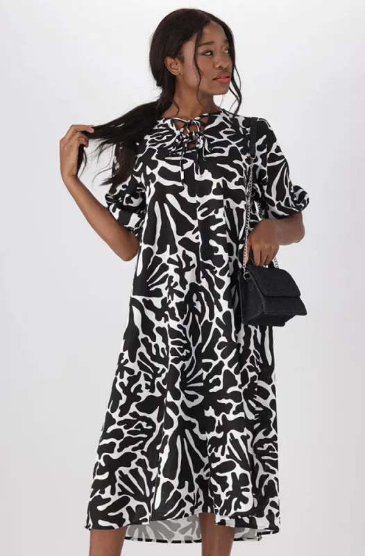 Leah Printed Linen Blend Dress _ 150532 _ Black sold by Dunns