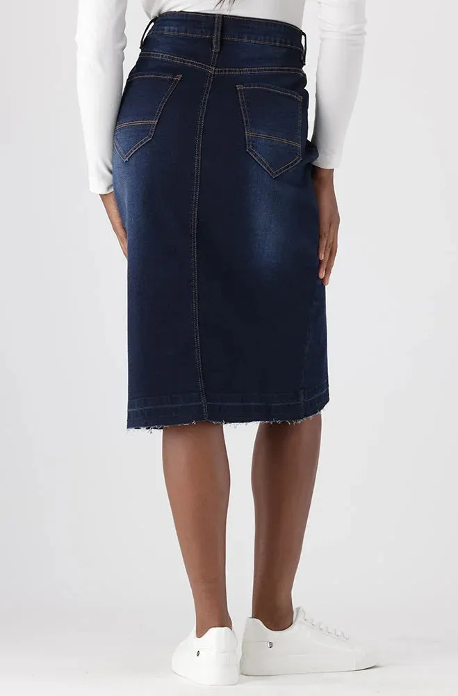 Tara Unclipped Hem Denim Skirt _ 148451 _ Dark Wash sold by Dunns product image thumbnail 3