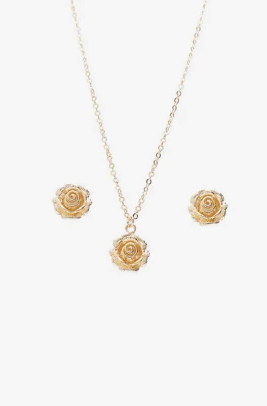 Rosalina Rose Pendant Necklace Set _ 147911 _ Gold sold by Dunns