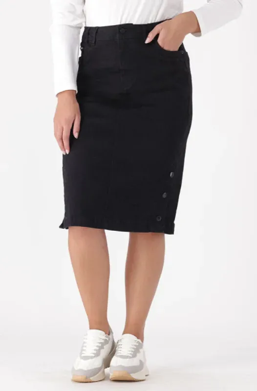Camden Button Through Denim Skirt _ 147870 _ Black sold by Dunns