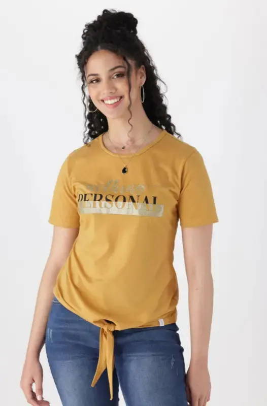 Lisa Tie Hem Tee _ 142353 _ Ocre sold by Dunns