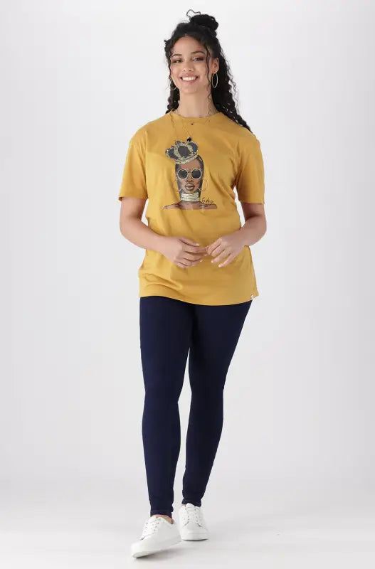 Jade Graphic Print Boyfriend Tee _ 144214 _ Ocre sold by Dunns product image thumbnail 4