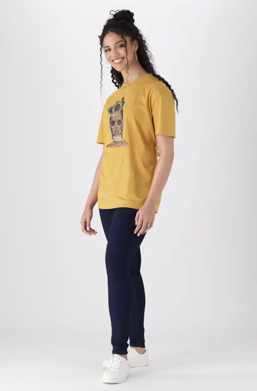 Jade Graphic Print Boyfriend Tee _ 144214 _ Ocre sold by Dunns product image thumbnail 5