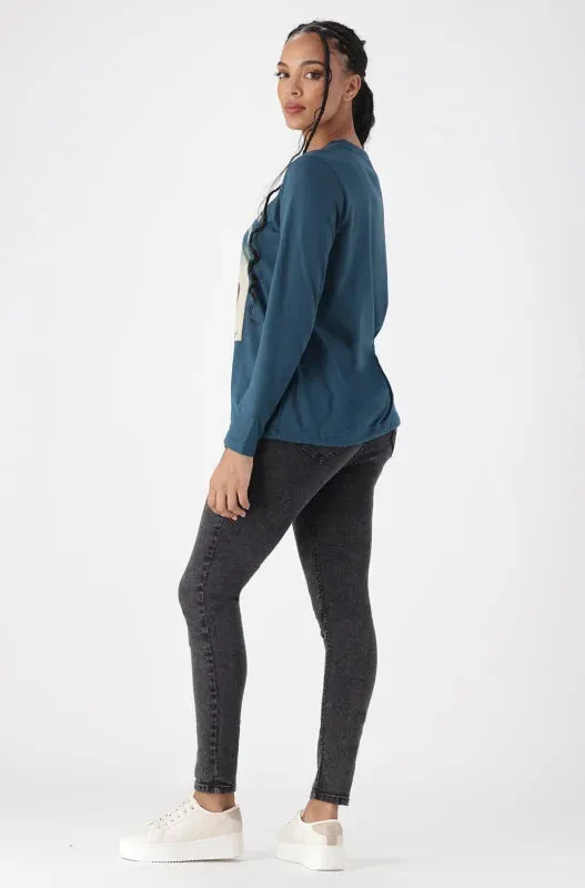 Carlie Drawcord Graphic Tee _ 149384 _ Teal sold by Dunns product image thumbnail 5