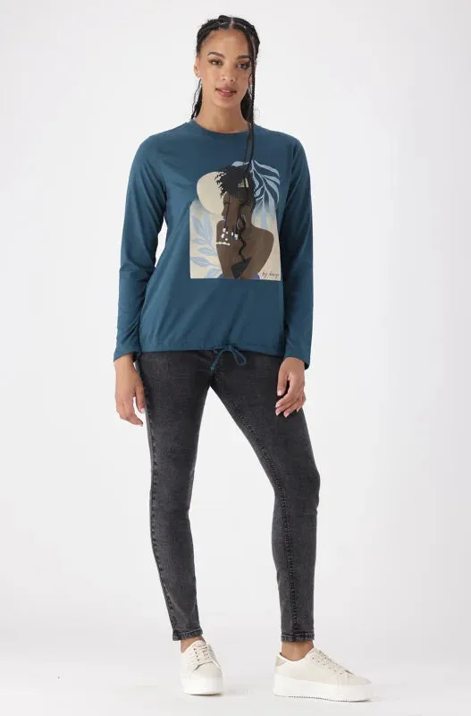 Carlie Drawcord Graphic Tee _ 149384 _ Teal sold by Dunns product image thumbnail 4