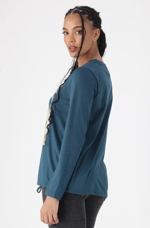 Carlie Drawcord Graphic Tee _ 149384 _ Teal sold by Dunns product image thumbnail 2
