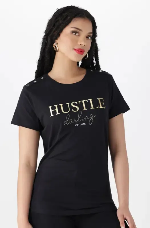 Jenna Button Tee _ 143984 _ Black sold by Dunns