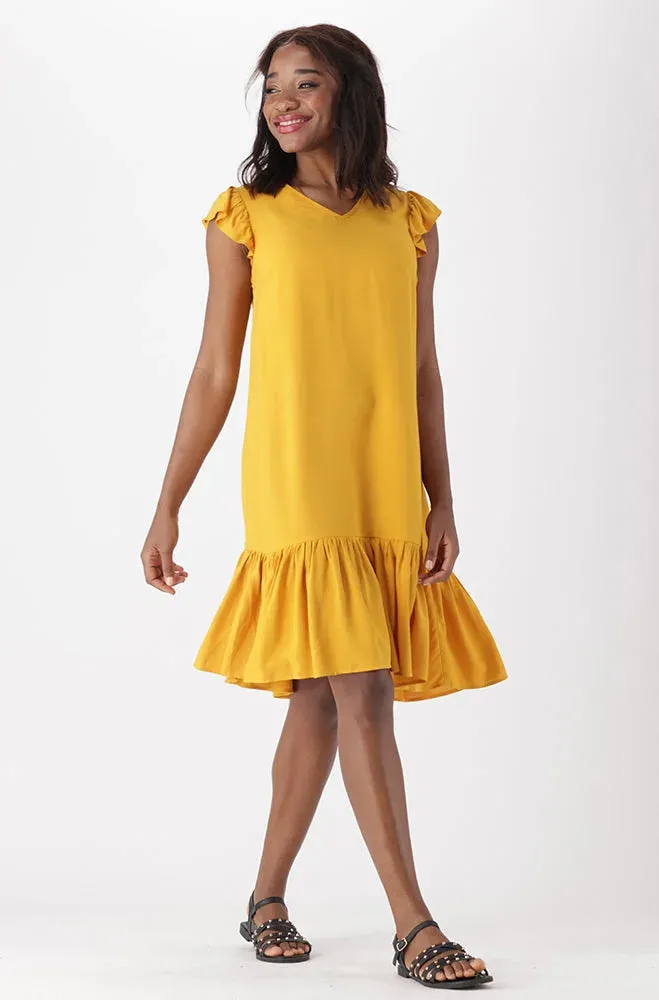 Carla Flutter Sleeve Dress _ 151175 _ Ocre sold by Dunns product image thumbnail 4