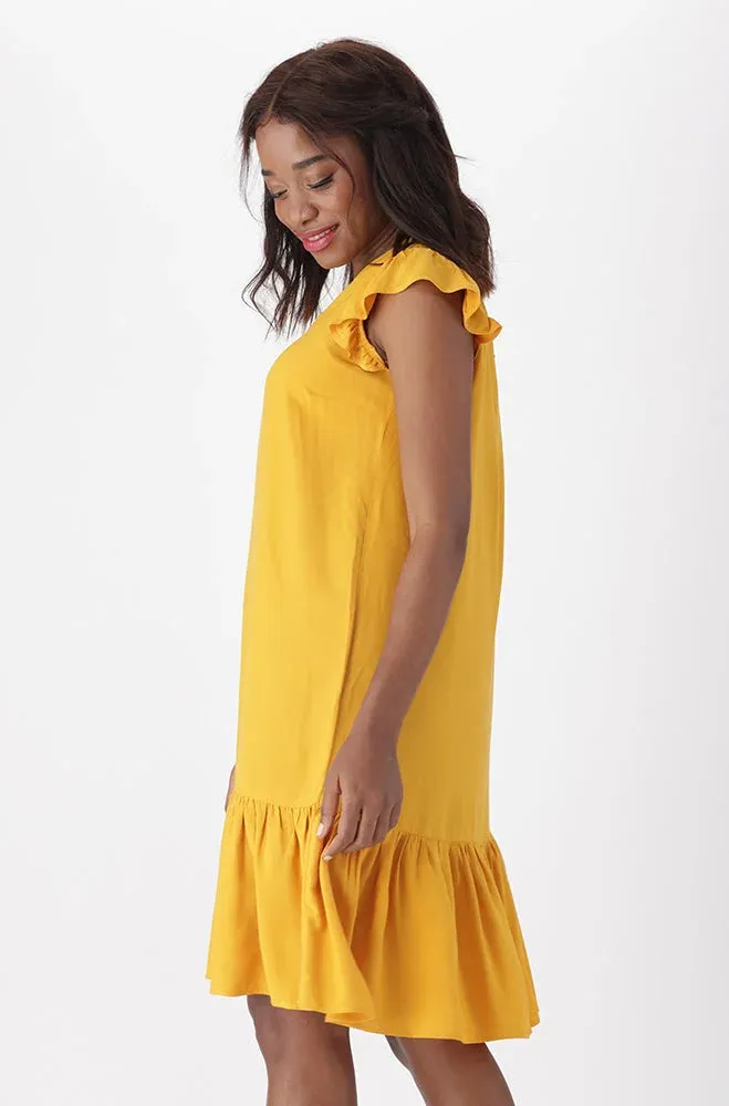 Carla Flutter Sleeve Dress _ 151175 _ Ocre sold by Dunns product image thumbnail 2