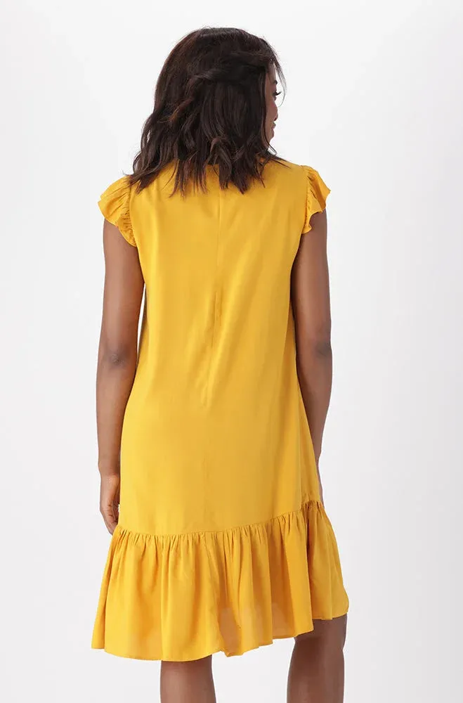 Carla Flutter Sleeve Dress _ 151175 _ Ocre sold by Dunns product image thumbnail 3