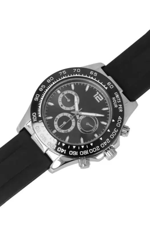 Rico Silicone Strap Silver And Black Watch _ 145904 _ Black sold by Dunns