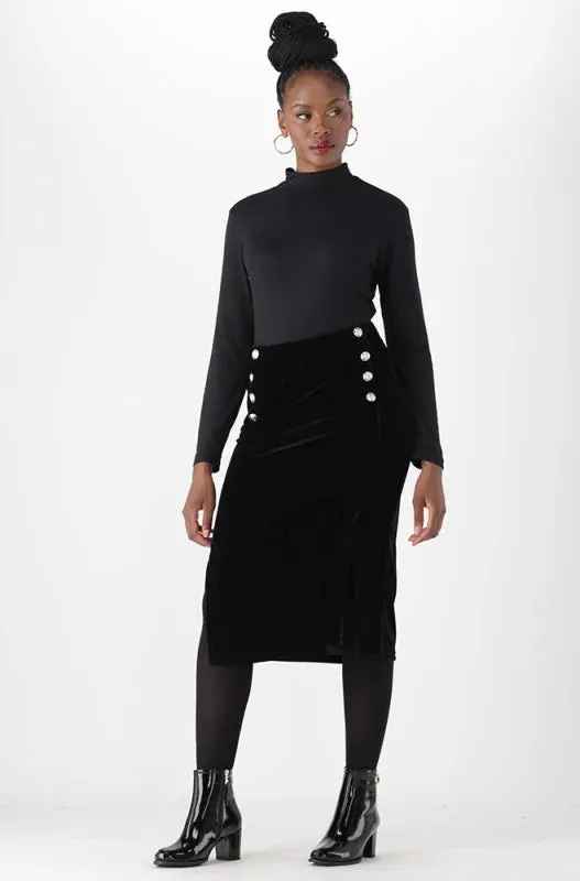 Aria Button Detail Velour Pencil Skirt _ 148748 _ Black sold by Dunns product image thumbnail 4