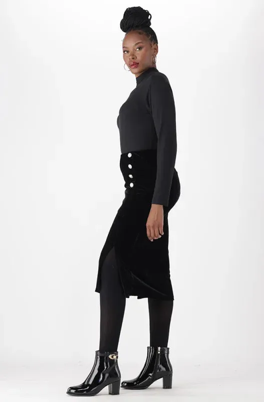 Aria Button Detail Velour Pencil Skirt _ 148748 _ Black sold by Dunns product image thumbnail 5