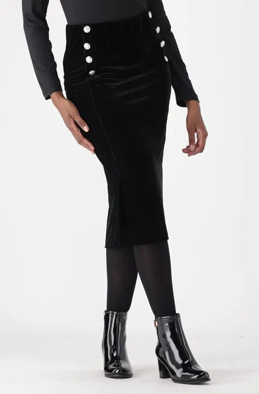 Aria Button Detail Velour Pencil Skirt _ 148748 _ Black sold by Dunns
