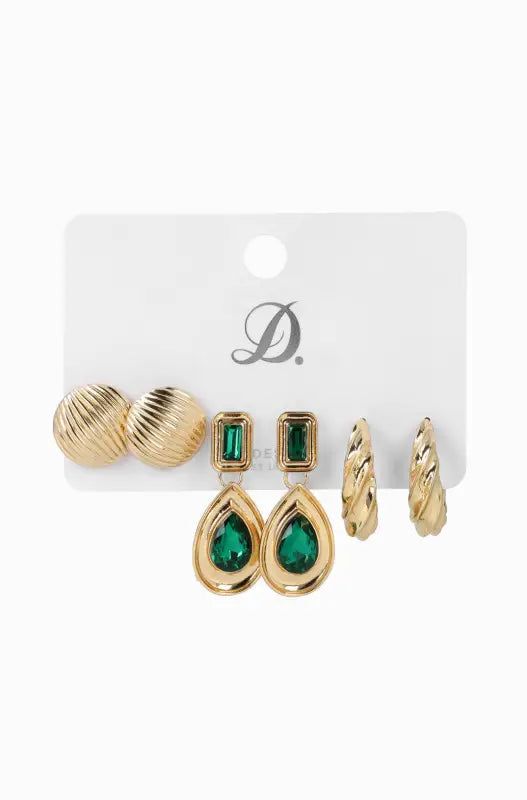 Cleo 3 Pack Earrings _ 145928 _ Gold sold by Dunns