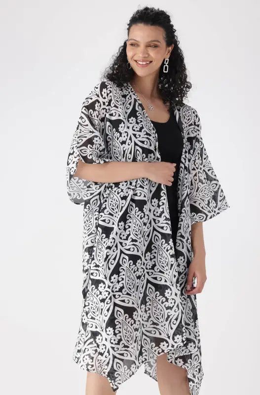 Emily Printed Kimono _ 145475 _ Black sold by Dunns