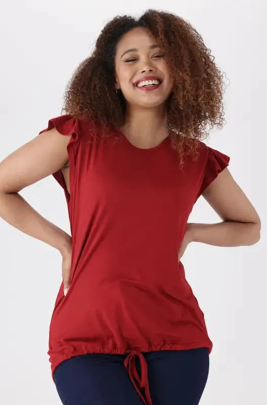 Tori Flutter Sleeve Drawcord Top _ 144466 _ Red sold by Dunns