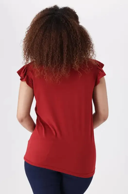 Tori Flutter Sleeve Drawcord Top _ 144466 _ Red sold by Dunns product image thumbnail 3