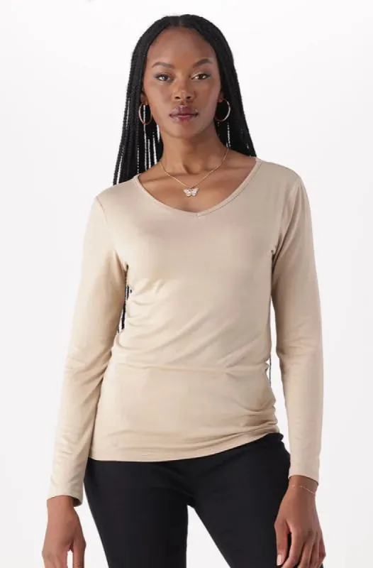Vayla V Neck Tee _ 149106 _ Stone sold by Dunns