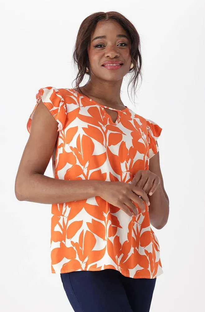 Nicki Flutter Sleeve Top _ 151263 _ Orange sold by Dunns