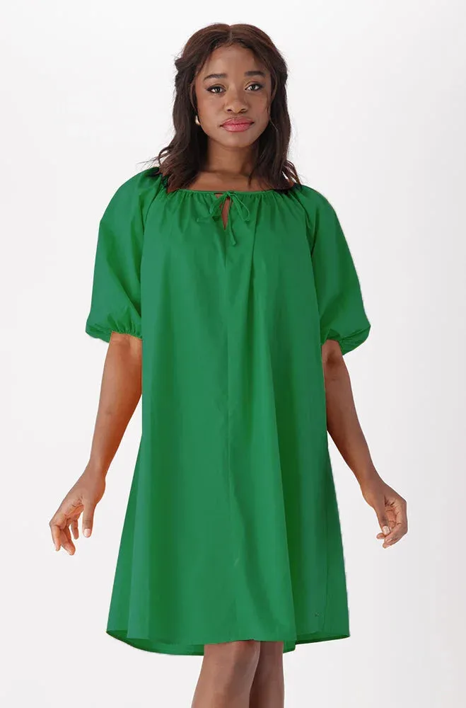 Kiara Poplin Puff Sleeve Dress _ 151303 _ Green sold by Dunns