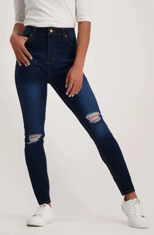 Lara High Rise Rip And Repair Skinny _ 138388 _ Dark Wash sold by Dunns product image thumbnail 2
