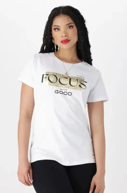 Jenna Button Tee _ 143985 _ White sold by Dunns