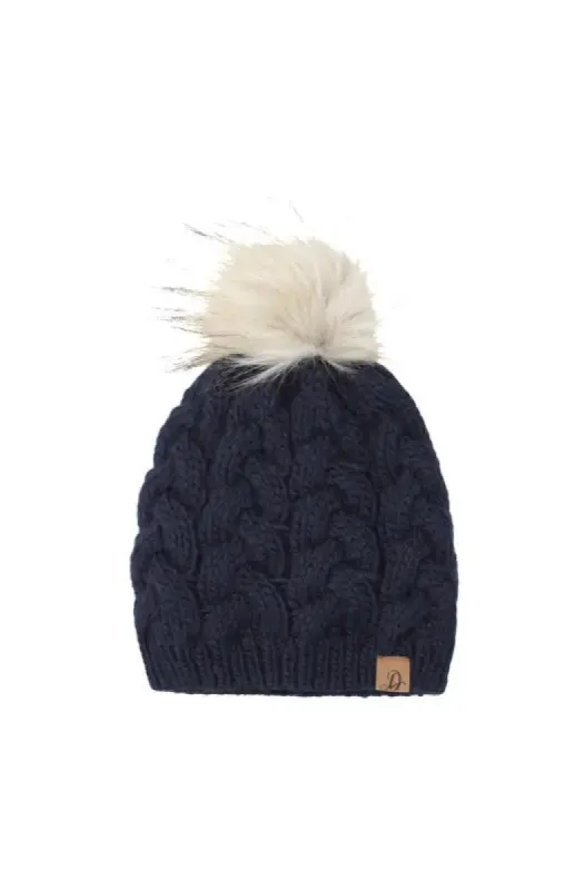 Keri Pompom Cable Beanie _ 136990 _ Ink sold by Dunns