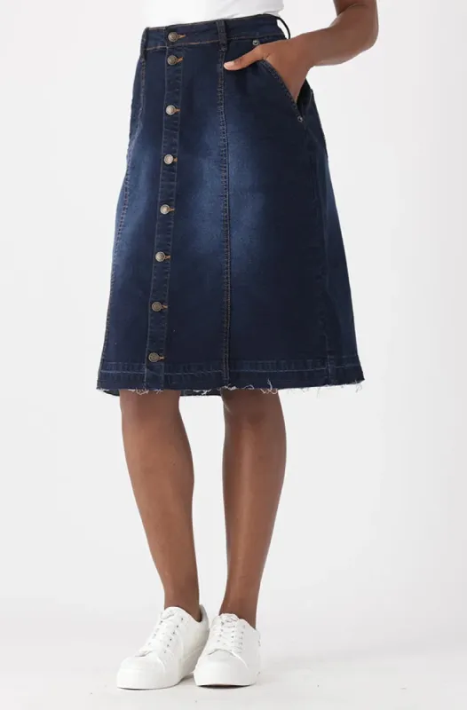 Camden Button Through Denim Skirt _ 151334 _ Dark Wash sold by Dunns