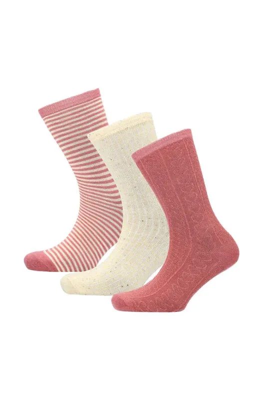 Monya Crew Socks 3pk _ 147530 _ Dusty Pink sold by Dunns