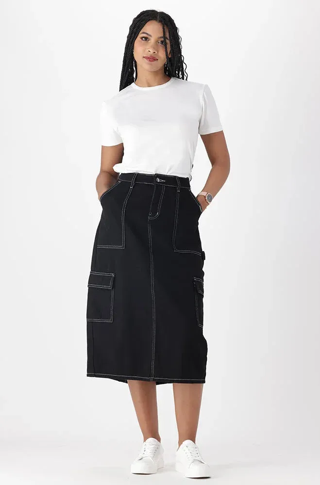 Rae Utility Denim Skirt _ 149155 _ Black sold by Dunns