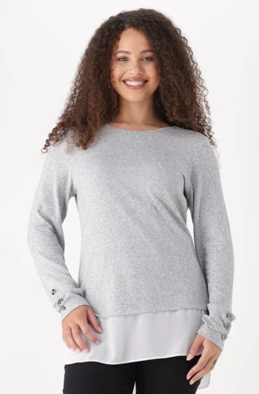 Sarah Knit Combo Top _ 148385 _ Grey Mel sold by Dunns