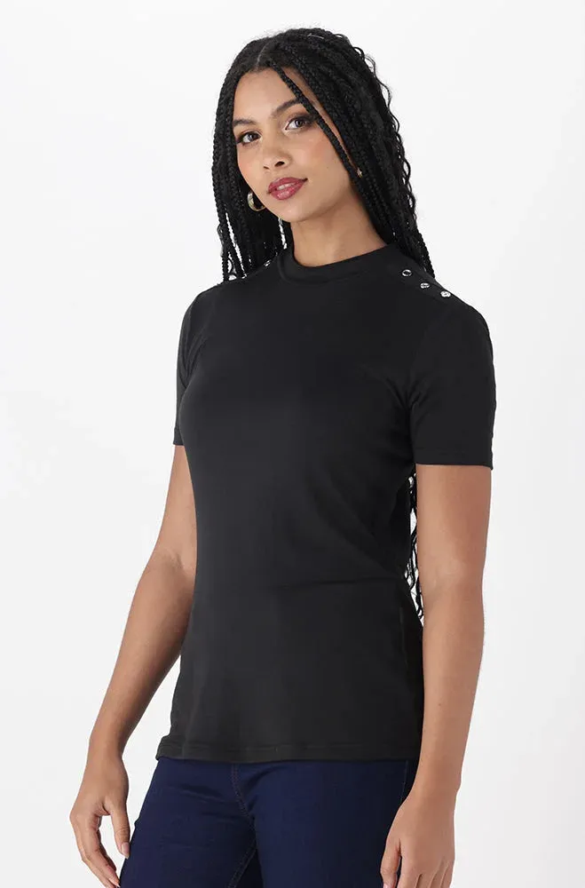 TIA BUTTON DETAIL TURTLENECK TOP _ 150314 _ Black sold by Dunns product image thumbnail 2