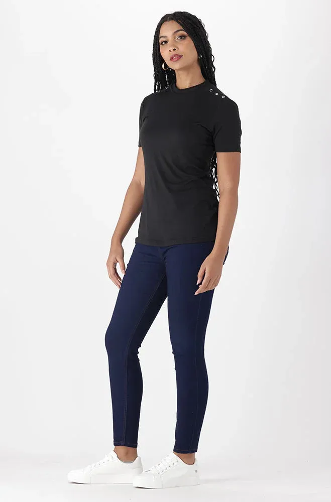 TIA BUTTON DETAIL TURTLENECK TOP _ 150314 _ Black sold by Dunns product image thumbnail 5