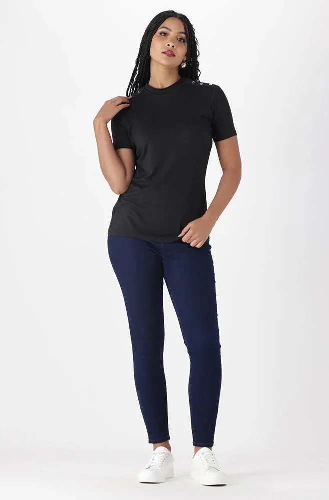 TIA BUTTON DETAIL TURTLENECK TOP _ 150314 _ Black sold by Dunns product image thumbnail 4