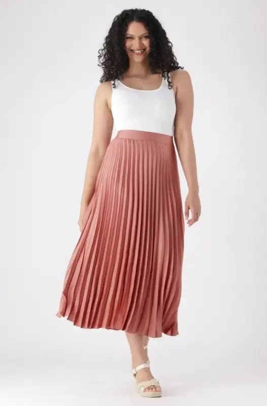 Iris Pleated Satin Skirt _ 144120 _ Pink sold by Dunns