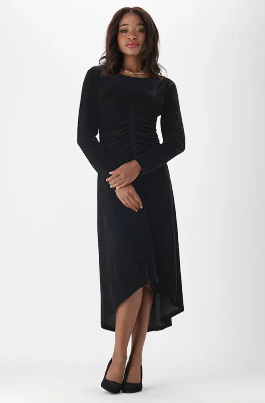 Aria Ruched Velour Dress _ 149933 _ Black sold by Dunns