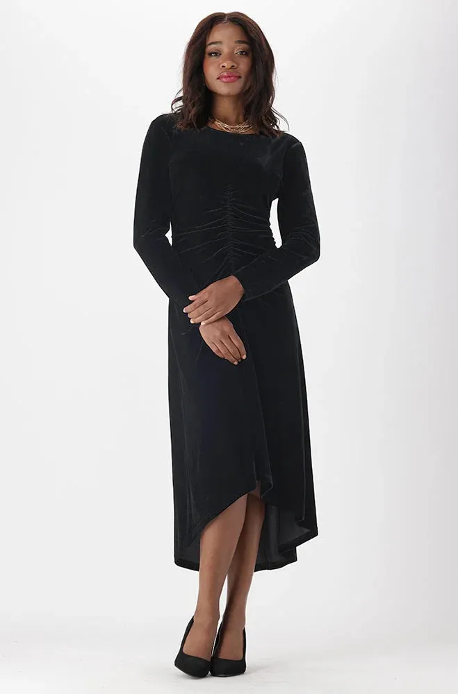 Aria Ruched Velour Dress _ 149933 _ Black sold by Dunns